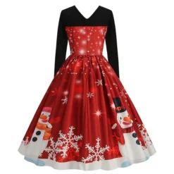 Women's Christmas Swing Dress Vintage DressKnee Length Dress Green Purple Wine Red Long Sleeve Santa Claus Tree Candy Print Fall Winter Crew Neck Vacation Vintage 2022 S M L XL XXL 3XL -HANs Plus Size Style Shop aadqnb1665307582816