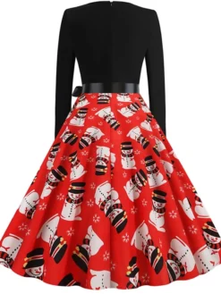 Women's Christmas Swing Dress Vintage DressKnee Length Dress Green Blue Wine Light Red Dark Green Red Long Sleeve Floral Snowman Tree Bow Print Fall Winter V Neck Vintage Fashion Casual 2022 S M L -HANs Plus Size Style Shop aaeyrv1663152095736