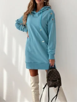 Women's Casual Dress Hoodie Dress Mini Dress Active Daily Outdoor Holiday Vacation Hoodie Pocket Solid Color Loose Fit ArmyGreen Black Blue S M L XL XXL -HANs Plus Size Style Shop aakwls1695644526543