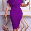 Women‘s Plus Size Curve Easter Dress Work Dress Solid Color V Neck Short Sleeve Spring Dress Fall Work Formal Knee Length Dress Date Vacation Dress