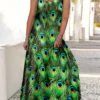 Women‘s Plus Size Curve Casual Dress Swing Dress Strap Dress Peacock Feather Long Dress Maxi Dress Sleeveless Print Strap Romantic Daily Deep Green Multicolor Summer Spring L XL XXL 3XL 4XL