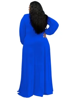 Women‘s Plus Size Curve Easter Dress V Neck Vacation Dress Solid Color Long Sleeve Winter Fall Stylish Casual Maxi Dress Holiday Date Dress Black Dress -HANs Plus Size Style Shop abzkef1644568631954