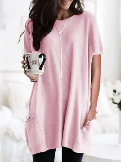 Women's Mini Dress ArmyGreen Malachite Green Black Short Sleeve Pure Color Spring Summer Crew Neck Boom Sale Dress S M L XL 2XL 3XL 4XL 5XL -HANs Plus Size Style Shop acvlwo1624259798427