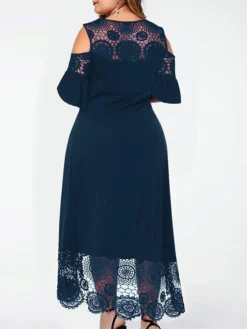 Women‘s Plus Size Curve Casual Dress A Line Dress Gradient Long Dress Maxi Dress Short Sleeve Patchwork Hollow Out Crew Neck Fashion Outdoor Black Light Green Summer Spring XL XXL 3XL 4XL 5XL -HANs Plus Size Style Shop admqkq1678346852489