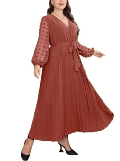 Women's Plus Size Prom Dress Party Dress Wedding Guest Dress Long Dress Maxi Dress Red Long Sleeve Pure Color Lace Up Fall Winter Autumn V Neck Fashion Winter Dress Evening Party Wedding Guest 2023 L -HANs Plus Size Style Shop advhqn1693535317102