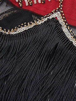 Women's Retro 1920s Fringe Dress Midi Dress Party Holiday Sequins Tassel Fringe Animal Crewneck Sleeveless Regular Fit Spring Fall 2023 Black Red S M L XL -HANs Plus Size Style Shop adwkmq1693533792310