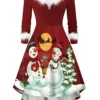 Women's Christmas Casual Dress Swing Dress Blue Wine Red White Long Sleeve Santa Claus SnowmanTree Feather Print Winter Fall V Neck Vintage ElegantFall Dress 2022 S M L XL XXL