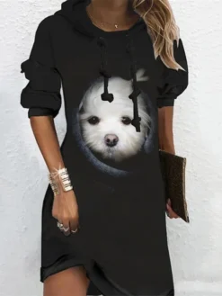 Women's Casual Dress Hoodie Dress Shift Dress Mini Dress Black White Grey Long Sleeve Animal Print Spring Fall Winter Hooded Fashion 2023 S M L XL XXL 3XL -HANs Plus Size Style Shop aeaavb1671091151433