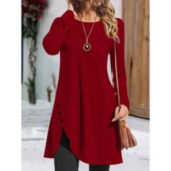 Women's Casual Dress Plain Dress Mini Dress Button Outdoor Daily Going Out Active Fashion Crew Neck Long Sleeve 2023 Regular Fit Black Pink Red Color S M L XL XXL Size -HANs Plus Size Style Shop afyzfr1691495884701