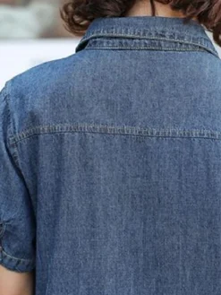 Women's Denim Dress Casual Dress Midi Dress Denim Basic Casual Outdoor Daily Vacation Shirt Collar Button Short Sleeve Summer Spring Fall 2023 Loose Fit Blue Plain S M L XL -HANs Plus Size Style Shop agcukg1677036198067