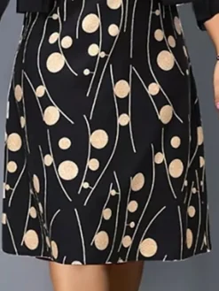 Women‘s Plus Size Curve Two Piece Dress Set Work Dress Print Dress Outdoor Office Fashion Work Print Midi Dress Crew Neck 3/4 Length Sleeve Polka Dot Regular Fit Black Apricot Fall Winter L XL XXL 3XL -HANs Plus Size Style Shop agicrd1691400388949
