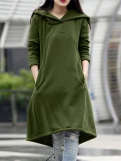 Women's Casual Dress Hoodie Dress Winter Dress Midi Dress Pocket Outdoor Street Daily Fashion Streetwear Hooded Long Sleeve 2023 Loose Fit Black Army Green Gray Color S M L XL XXL Size -HANs Plus Size Style Shop agklhx1694510142458