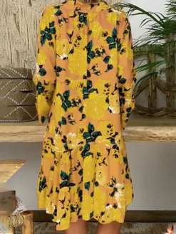 Women‘s Plus Size Curve Casual Dress Floral V Neck Print Long Sleeve Fall Spring Casual Short Mini Dress Daily Vacation Dress -HANs Plus Size Style Shop agldow1660643932172