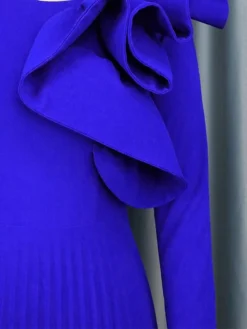 Women's Plus Size Curve Party Dress Work Dress Swing Dress Plain Long Dress Maxi Dress Long Sleeve Pleated Ruffle Crew Neck Fashion Party Blue Fall Winter XL XXL 3XL 4XL -HANs Plus Size Style Shop agmhvd1694425972789