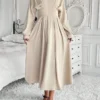 Women's Casual Dress Swing Dress Plain Dress Long Dress Maxi Dress Ruched Daily Date Going Out Fashion Basic Split Neck Long Sleeve 2023 Regular Fit Beige Color S M L XL XXL Size