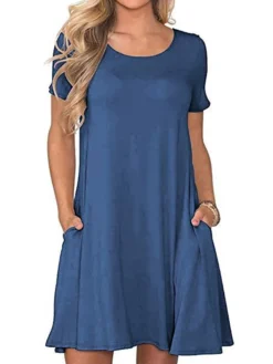 Women's Casual Dress T Shirt Dress Tee Dress Midi Dress Black Navy Blue Royal Blue Short Sleeve Pure Color Pocket Summer Spring Crew Neck Casual 2023 S M L XL XXL