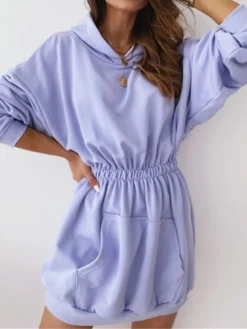 Women's Casual Dress Hoodie Dress Mini Dress Active Daily Outdoor Holiday Vacation Hoodie Pocket Solid Color Regular Fit Black White Pink S M L XL XXL -HANs Plus Size Style Shop ainjdl1695027795748
