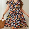 Women‘s Plus Size Curve Casual Sweater Dress Floral Sweater Dress Floral Midi Sweater Dress Short Sleeve Print V Neck Fashion Daily Blue Spring Summer XL XXL 3XL 4XL