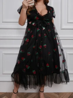 Women‘s Plus Size Curve Holiday Dress Print V Neck Print Half Sleeve Fall Spring Prom Dress Maxi Long Dress Party Daily Dress Graphic -HANs Plus Size Style Shop ajugfw1640248140081