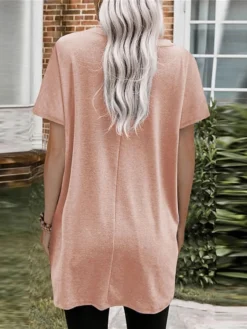 Women's Casual Dress T Shirt Dress Tee Dress Shift Dress Mini Dress Black White Pink Short Sleeve Pure Color Pocket Summer Spring Crew Neck Classic Loose Fit 2023 S M L XL XXL -HANs Plus Size Style Shop akfrvv1670920578692