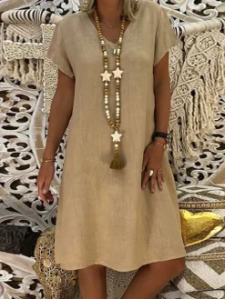 Women's Shift Dress Midi Dress Yellow Army Green Khaki Short Sleeve Pure Color Spring Summer V Neck Basic Daily Weekend Loose Fit 2023 M L XL XXL 3XL 4XL 5XL -HANs Plus Size Style Shop akicap1620367366811