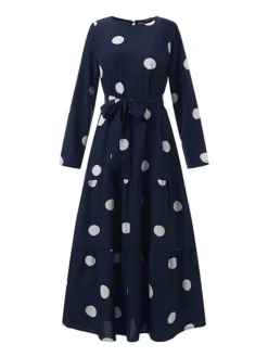Women's Vintage Dress Kaftan Dress Polka Dot Dress Long Dress Maxi Dress Yellow Wine Navy Blue Long Sleeve Polka Dot Lace Up Spring Fall Winter Crew Neck Muslim Vacation Loose Fit 2023 S M L XL XXL -HANs Plus Size Style Shop akktoz1670928751150
