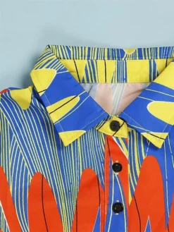 Women's Plus Size Curve Shirt Dress Casual Dress Swing Dress Floral Geometric Midi Dress 3/4 Length Sleeve Plus High Low Print Shirt Collar Fashion Daily White Yellow Fall Winter L XL XXL 3XL -HANs Plus Size Style Shop akuwvb1694594684293