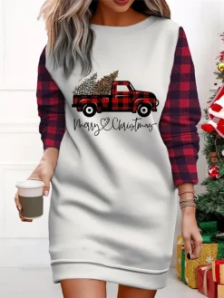 Women's Christmas Casual Dress Sweatshirt Dress Mini Dress Warm Fashion OutdoorVacation Crew Neck Print Animal SnowmanTree Loose Fit Black White Wine S M L XL XXL -HANs Plus Size Style Shop akxlpj1695365435930