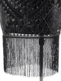 Women's Retro 1920s Fringe Dress Midi Dress Party Halloween Sequins Tassel Fringe Floral Crewneck Short Sleeve Regular Fit Spring Fall 2023 Black Gold S M L XL -HANs Plus Size Style Shop alcvuh1692948613393