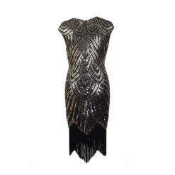 Women's Retro 1920s Fringe Dress Midi Dress Party Holiday Sequins Tassel Fringe Geometric Crewneck Short Sleeve Regular Fit Spring Fall 2023 Silver Black XS S M L -HANs Plus Size Style Shop amytmk1692674889772