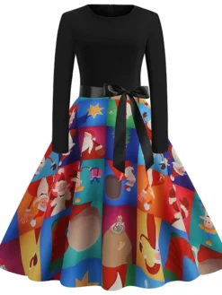 Women's Christmas Casual Dress Swing Dress Vintage Dress Midi Dress Green Blue Royal Blue Long Sleeve Color Block Bow Winter Fall Autumn V Neck Slim 2022 S M L XL XXL 3XL -HANs Plus Size Style Shop amzfdb1666761742572