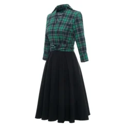 Women‘s Christmas Tartan Dress Vintage Dress Mini Dress Green Long Sleeve Plaid Patchwork Print Winter Fall Shirt Collar Vintage Casual Traditional Fall Dress 2022 S M L XL 2XL / Winter Dress -HANs Plus Size Style Shop ansbjm1666407372731
