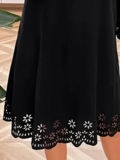 Women's Plus Size Curve Casual Dress Black Dress A Line Dress Solid Color Midi Dress 3/4 Length Sleeve Lace Up Cut Out Crew Neck Fashion Outdoor Black Summer Spring L XL XXL 3XL 4XL -HANs Plus Size Style Shop anshsu1677726584746