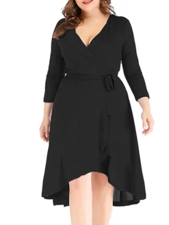 Women‘s Plus Size Curve Work Dress Semi Formal Dress Wrap Dress Fashion Midi Dress Lace Up V Neck Long Sleeve Plain Regular Fit Black Blue Spring Fall XL XXL 3XL 4XL 5XL -HANs Plus Size Style Shop aocxyd1691402322842