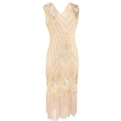 Women's Retro 1920s Fringe Dress Midi Dress Party Halloween Sequins Tassel Fringe Geometric V Neck Sleeveless Regular Fit Spring Fall 2023 Black Red S M L XL -HANs Plus Size Style Shop apggpv1692610487694