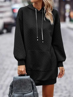 Women's Casual Dress Hoodie Dress Winter Dress Mini Dress Pocket Daily Date Going Out Active Fashion Hooded Long Sleeve 2023 Loose Fit Black Wine Navy Blue Color S M L XL XXL Size -HANs Plus Size Style Shop appzot1694601032375