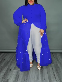 Women‘s Plus Size Curve Flattering Dresses Elegant Apple Shaped Dress Wedding Guest Casual Dress Swing Dress Polka Dot Long Dress Maxi Dress Long Sleeve Mesh Stand Collar Basic Daily Spring Summer -HANs Plus Size Style Shop aqseto1672824081920