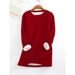 Women's Casual Dress Sweatshirt Dress Winter Dress Mini Dress Teddy Fleece Home Daily Going Out Basic Casual Crew Neck Long Sleeve Regular Fit Wine Red Big Red Black Color S M L XL XXL Size -HANs Plus Size Style Shop aqwyhk1630984620229