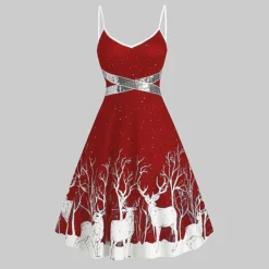 Women's Christmas Strap DressKnee Length Dress Green Black Red Sleeveless Animal Sequins Patchwork Print Spring Summer V Neck Hot Party 2022 S M L XL XXL 3XL -HANs Plus Size Style Shop aqzhiw1636022654458