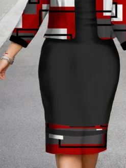 Women's Christmas Plus Size Curve Casual Dress Dress Set Two Piece Dress Geometric Plaid Midi Dress Long Sleeve Print Crew Neck Fashion Outdoor Black Fall Winter L XL XXL 3XL 4XL -HANs Plus Size Style Shop arimgd1696844864642