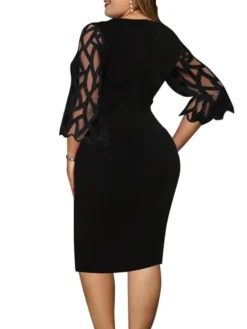 Women‘s Plus Size Curve Party Dress Floral Crew Neck Print 3/4 Length Sleeve Spring Fall Prom Dress Midi Dress Date Vacation Dress -HANs Plus Size Style Shop ariyet1628576322169