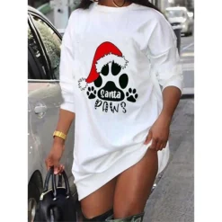 Women's Christmas Casual Dress T Shirt Dress Tee Dress Shift Dress Mini Dress White Long Sleeve Letter Print Winter Fall Autumn Crew Neck Fashion Daily Loose Fit 2022 S M L XL XXL 3XL