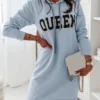 Women's Winter Dress Casual Dress Hoodie Dress Mini Dress Black Blue Green Long Sleeve Letter Print Fall Winter Autumn Hooded Stylish Fall Dress 2023 S M L XL 2XL 3XL