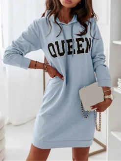 Women's Winter Dress Casual Dress Hoodie Dress Mini Dress Black Blue Green Long Sleeve Letter Print Fall Winter Autumn Hooded Stylish Fall Dress 2023 S M L XL 2XL 3XL