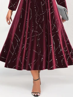 Women's Plus Size Curve Party Dress Velvet Dress Swing Dress Gradient Long Dress Maxi Dress Long Sleeve Print V Neck Fashion Party Wine Green Fall Winter L XL XXL 3XL 4XL -HANs Plus Size Style Shop avihqc1694422501265