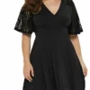 Women‘s Plus Size Curve Party Dress Solid Color V Neck Ruched Short Sleeve Fall Spring Casual Prom Dress Maxi Long Dress Casual Daily DressHomecoming DressLace