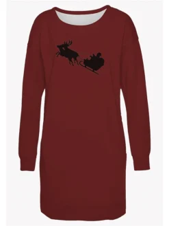 Women's Casual Dress Christmas Dress Sweatshirt Dress Santa Claus Ugly Christmas Pocket Print Crew Neck Mini Dress Fashion Streetwear Outdoor Christmas Long Sleeve Loose Fit Dark Red Red Burgundy -HANs Plus Size Style Shop axvpzh1694675794519