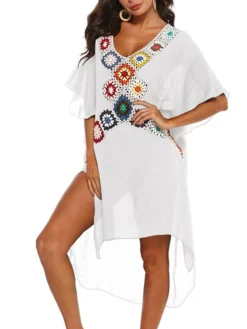 Women's Swimwear Cover Up Beach Dress Normal Swimsuit Splice Floral White Black Navy Blue V Wire Bathing Suits New Vacation Fashion /y / Modern -HANs Plus Size Style Shop aybyoc1652335465206