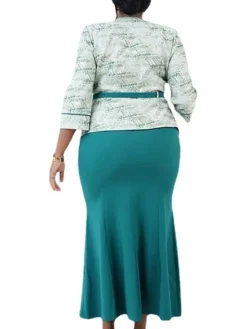 Women‘s Plus Size Curve Work Dress Tie Dye Crew Neck 3/4 Length Sleeve Spring Fall Fashion Elegant Mature Maxi Long Dress Office Work Dress -HANs Plus Size Style Shop aytcgh1671608639188