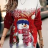 Women's Christmas Casual Dress Sweatshirt Dress Mini Dress Warm Fashion Outdoor Vacation Crew Neck Print Snowman Loose Fit Pink Red Green S M L XL XXL
